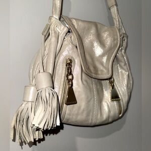 See by Chloe Metallic Crossbody Tassel Bag with Triangular Zippers Silver